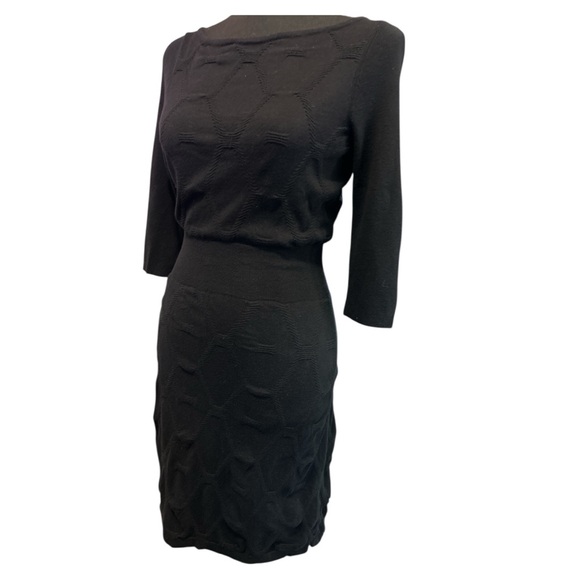 Gianni Bini Rouched Sweater 3/4 Sleeve Fitted Black Dress Size S - Picture 3 of 8